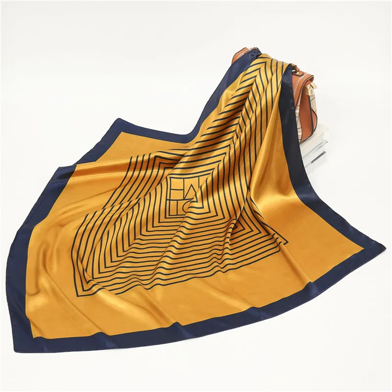 Luxury Women Silk Scarf Square Bandana Design Brand Headband Female Satin Hijab Large Shawl Wrap Lady Kerchief Chain Print New