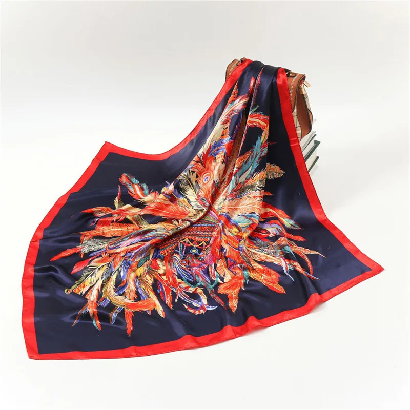 Luxury Women Silk Scarf Square Bandana Design Brand Headband Female Satin Hijab Large Shawl Wrap Lady Kerchief Chain Print New