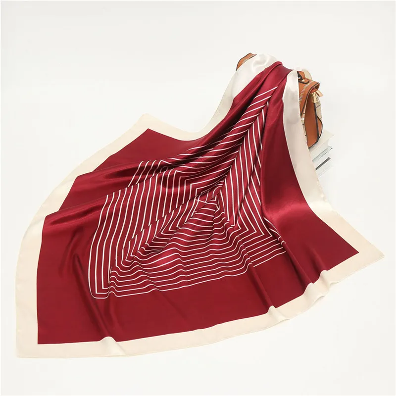 Luxury Women Silk Scarf Square Bandana Design Brand Headband Female Satin Hijab Large Shawl Wrap Lady Kerchief Chain Print New