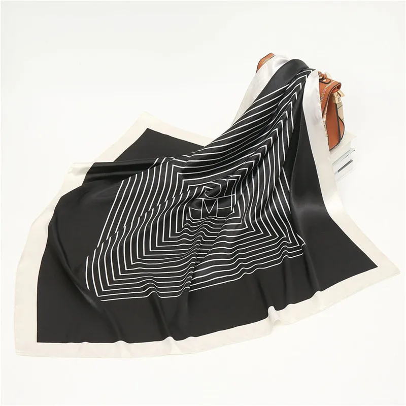 Luxury Women Silk Scarf Square Bandana Design Brand Headband Female Satin Hijab Large Shawl Wrap Lady Kerchief Chain Print New