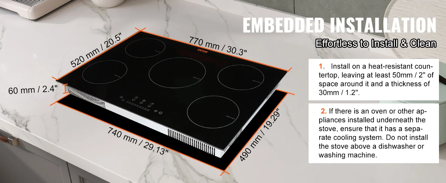 SucceBuy 5 Burners 30/36 Inch Electric Induction Cooktop Stove Hob Built-in Burner Cooker Sensor Touch Control Magnetic Cooker