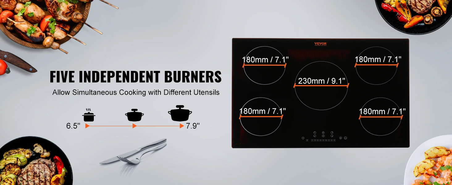 SucceBuy 5 Burners 30/36 Inch Electric Induction Cooktop Stove Hob Built-in Burner Cooker Sensor Touch Control Magnetic Cooker