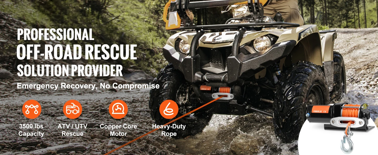 SucceBuy 3500lbs Electric Winch ATV/UTV Wired Car Winch with 39 ft Synthetic Rope Aluminum IP55 Waterproof for Towing Boat Truck