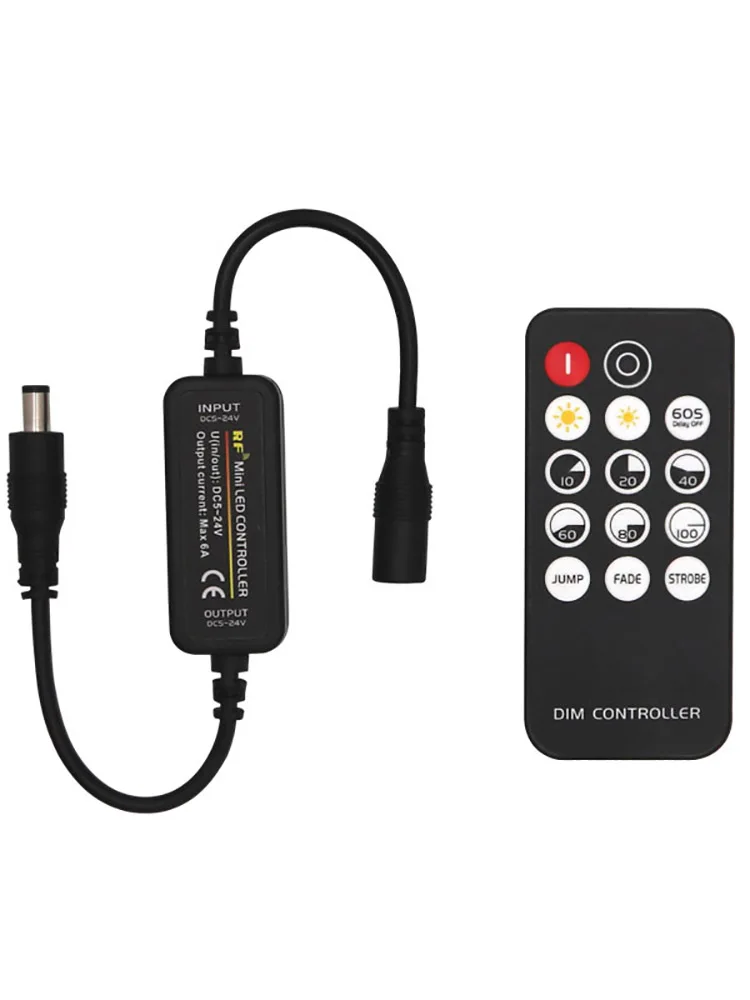 DC12V-24V LED Strip Light Controller Dimmer for Single Color Tape Lights Dimmer 3A RF+14-Key Remote Control Convenient Switch