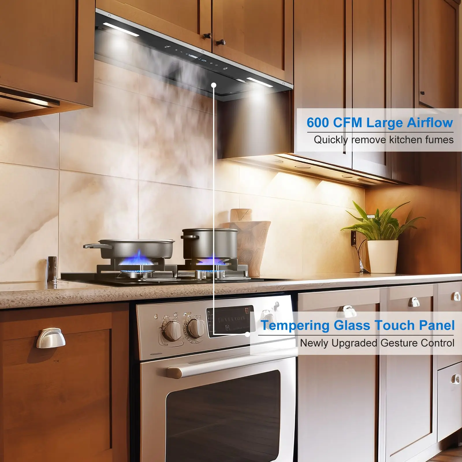 Tieasy 30 inch 900CFM Built-in Gesture Touch Sensing Control Ducted/Ductless Kitchen Range Hood YYB1670T