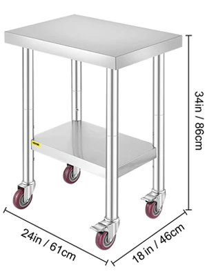 SucceBuy Stainless Steel Kitchen Worktable shelves Commercial Work Bench Table with Caster Wheels for Home Restaurant Storage