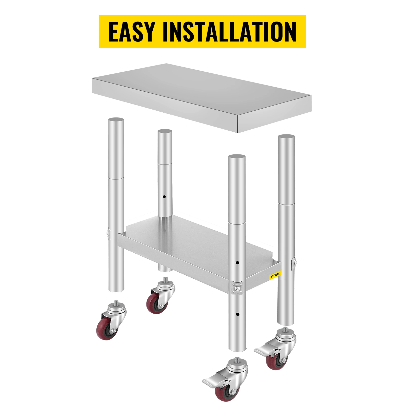 SucceBuy Stainless Steel Kitchen Worktable shelves Commercial Work Bench Table with Caster Wheels for Home Restaurant Storage