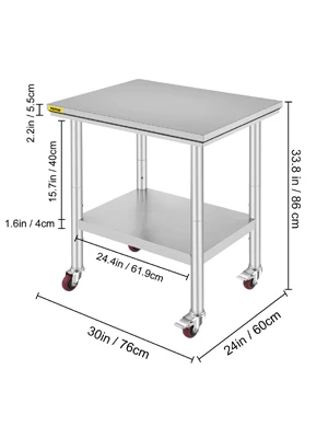 SucceBuy Stainless Steel Kitchen Worktable shelves Commercial Work Bench Table with Caster Wheels for Home Restaurant Storage