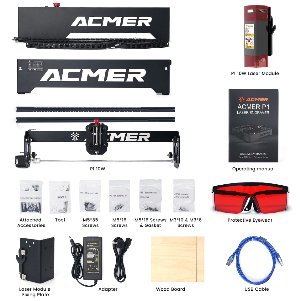 ACMER P1 10W Powerful Laser Engraver Wifi APP Control Woodworking Cutting Machine Wood Leather Panel Engraving 400x410mm Size