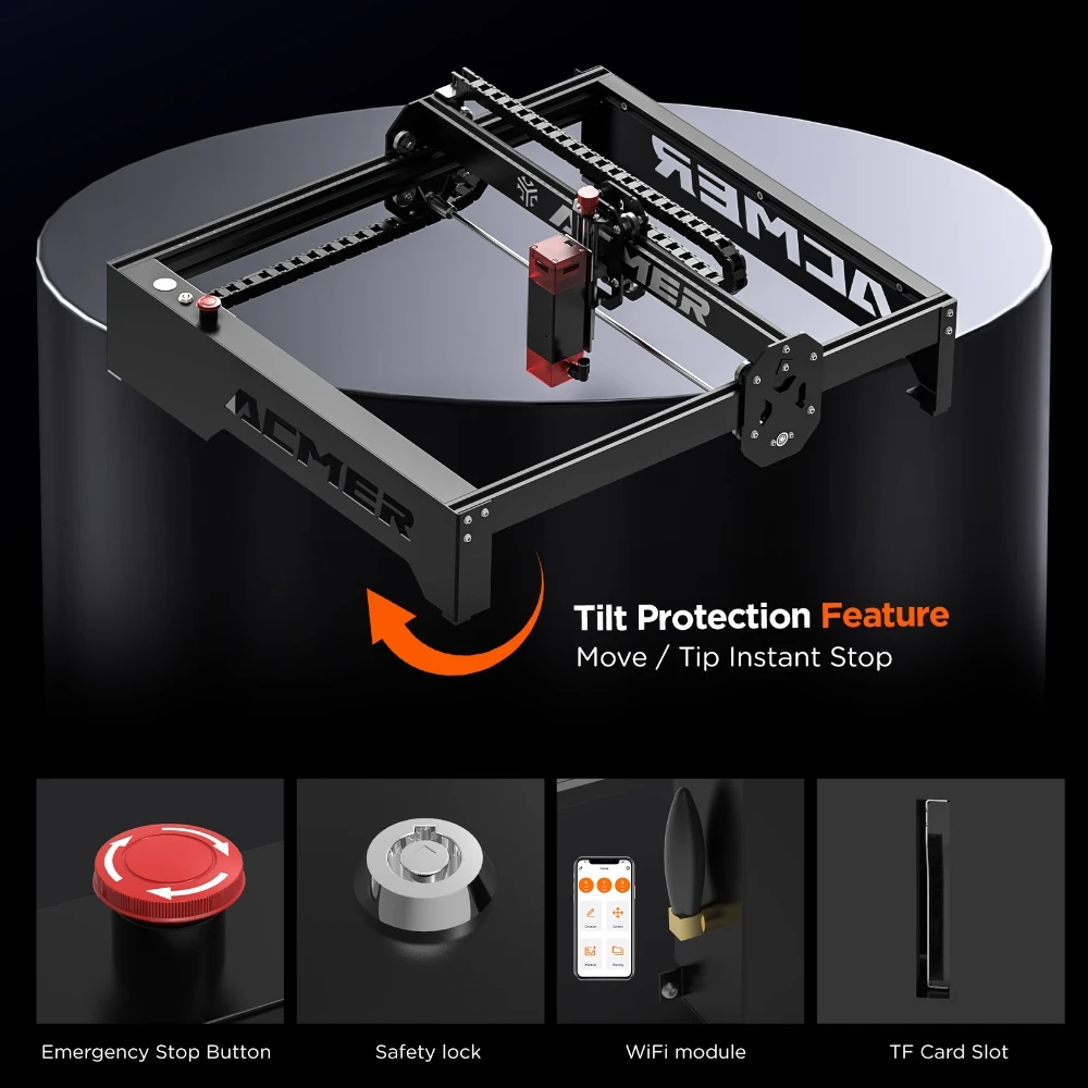 ACMER P1 10W Powerful Laser Engraver Wifi APP Control Woodworking Cutting Machine Wood Leather Panel Engraving 400x410mm Size
