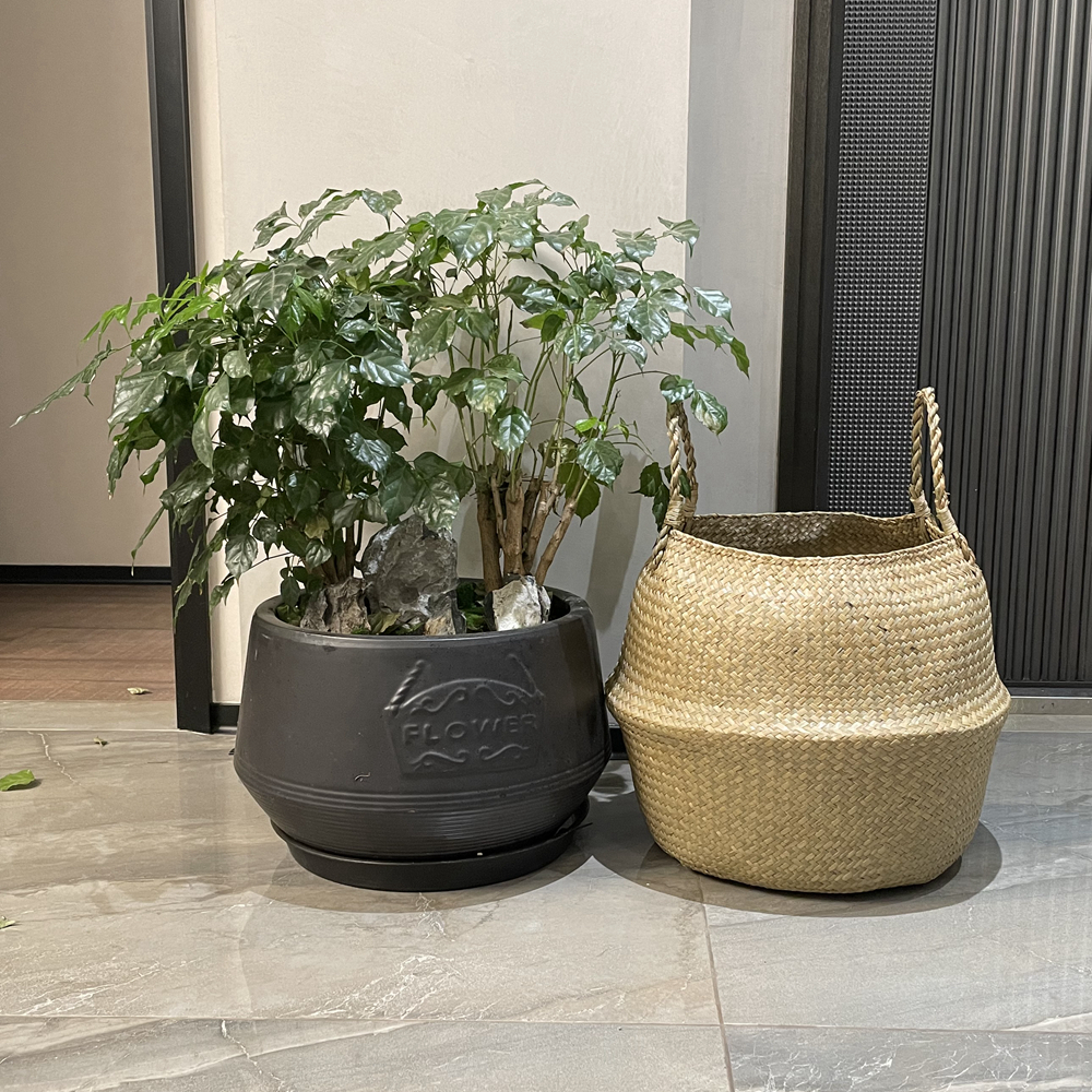 Seagrass Wicker Woven Storage Basket Planting Flower Pot Folding Organizer Laundry Basket Home Garden Belly Mimbre Basket