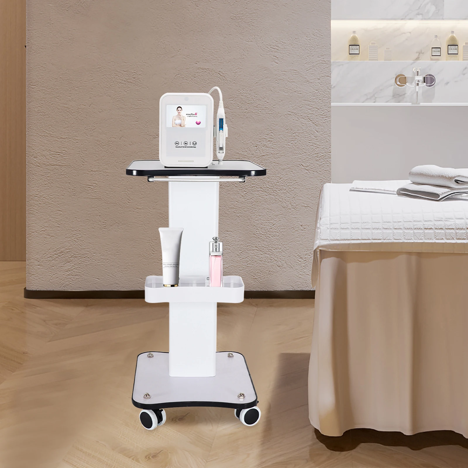 SPA Beauty Storage Beauty Salon Stand Rolling Trolley Cart Equipment Machine Holder Organizer 3 Tier 3.8KG with Push Handle