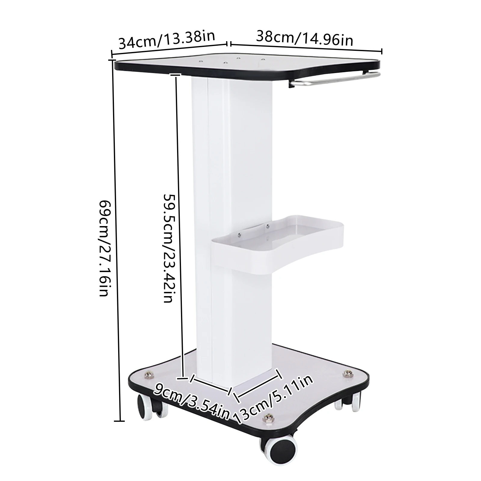 SPA Beauty Storage Beauty Salon Stand Rolling Trolley Cart Equipment Machine Holder Organizer 3 Tier 3.8KG with Push Handle