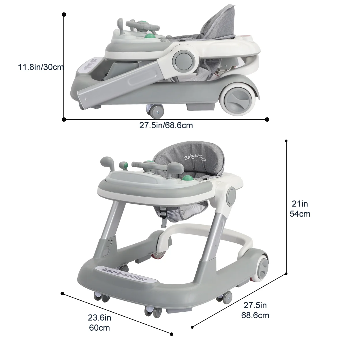 Foldable Baby Activity Walker, Push Walker with Removable Feeding Tray and Music Tray(without batteries) for 6 Months & Up Baby