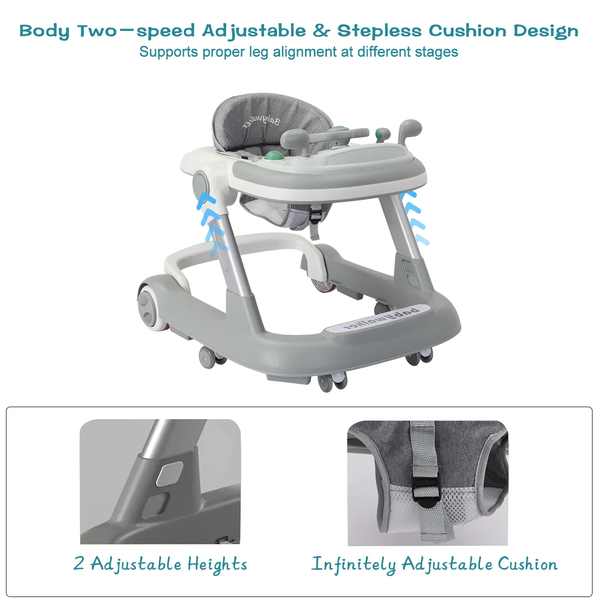 Foldable Baby Activity Walker, Push Walker with Removable Feeding Tray and Music Tray(without batteries) for 6 Months & Up Baby