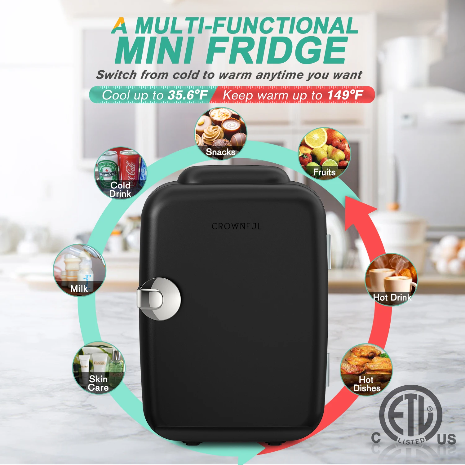 Crownful 4L Mini Fridge 110V 220V Beauty Makeup Skincare Refrigerator AC/DC Heated Cooling Beauty Refrigerator Car Mini Fridge