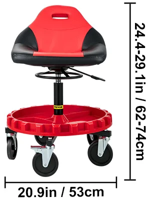 SucceBuy Rolling Garage Stool 300 LBS Capacity 21"-26" Adjustable Height Range Mechanic Seat with Swivel Casters and Tool Tray
