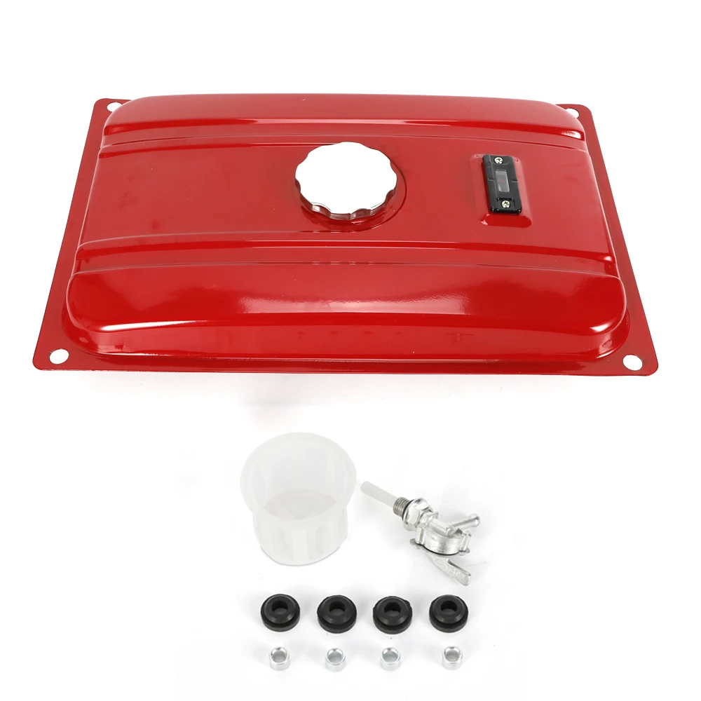 4 Gallon Red Generator Universal Fuel Tank 54.8*36*10cm 15L Equipment Tank with Chrome Cap Gauge Fits for EC2500