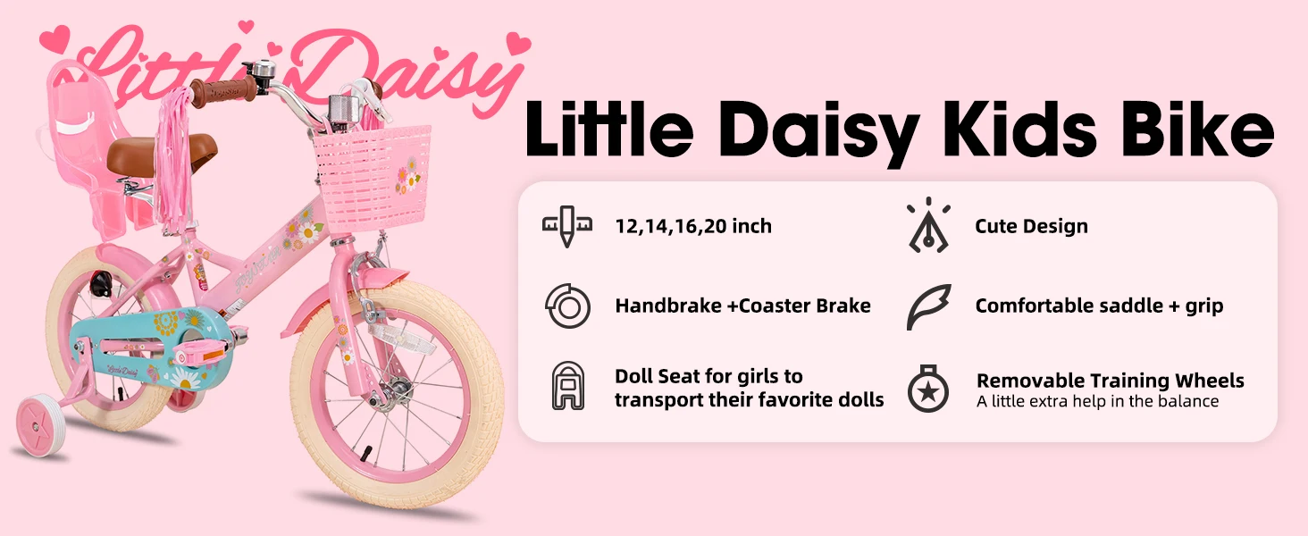 JOYSTAR Little Daisy Kids Bike for Girls Ages 2-7 Years, Bikes with Doll Bike Seat & Streamers,Bikes with Flag & Number Plate