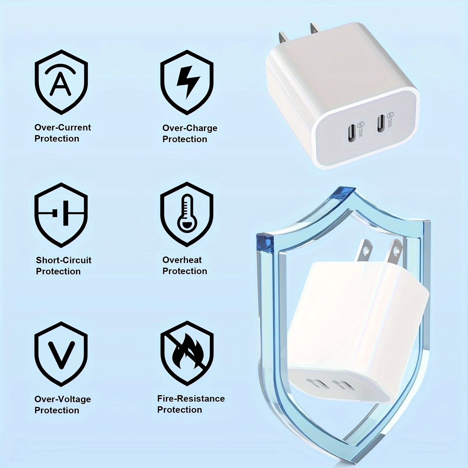 2Pack 40WPD Dual Port Charger Fast Charging With 10FT USB C To C Charging Cable For IPhone 15 Pro Max/15Pro/15/15Plus, IPad Pro
