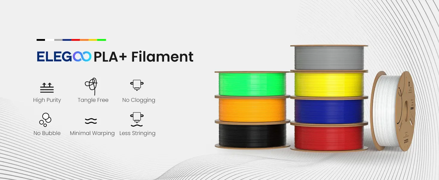 ELEGOO 1.75mm PLA+ Filament 2KG Set Plastic 3D PLA for Most FDM 3D Printers Dimensional Accuracy +/- 0.02mm 2pcs*1kg PLA+ Set