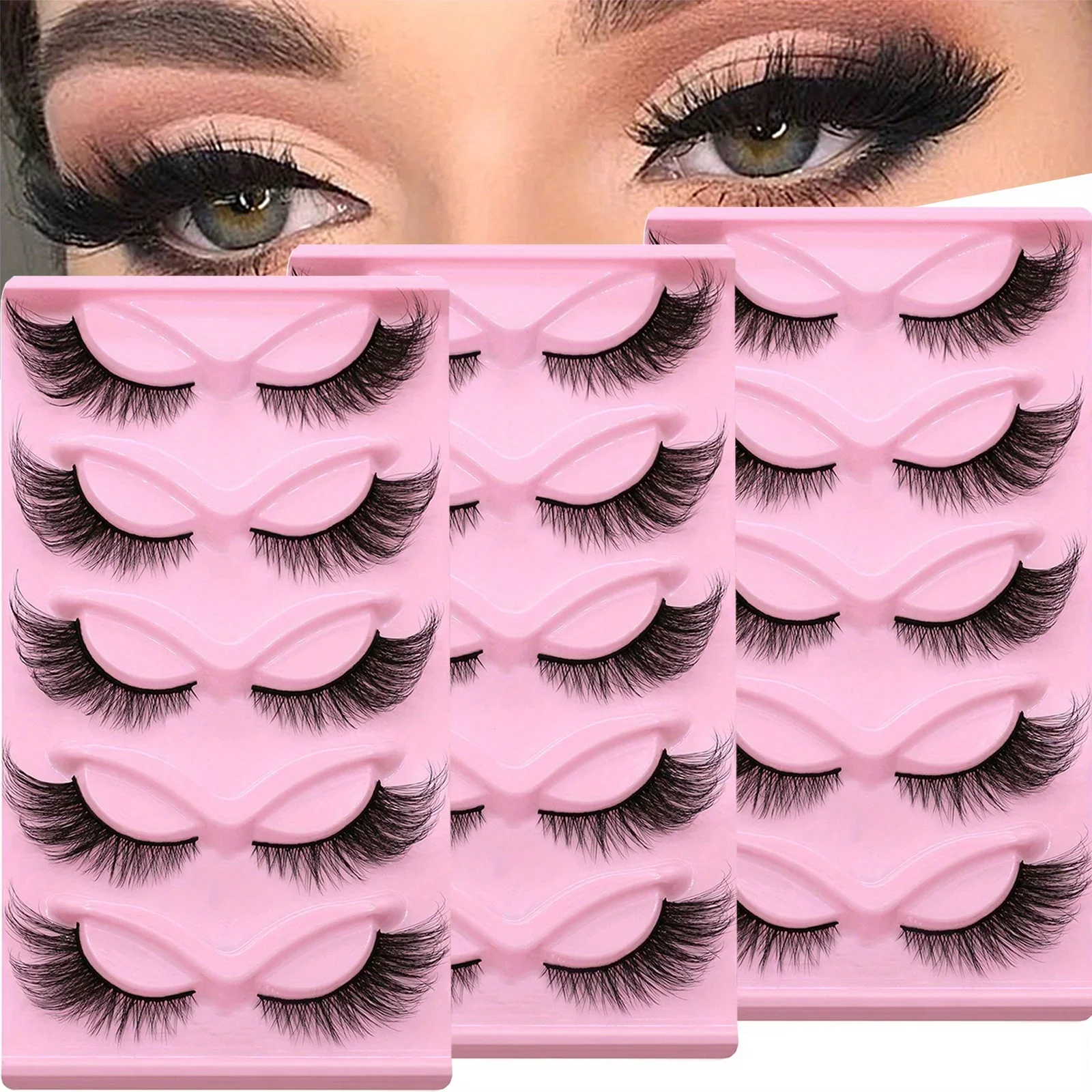 15Pairs 3-Pack Cat Eye Lashes Long Lashes Cat Eye Look Wispy Lashes Eye End Elongated Strip Thick False Eyelashes