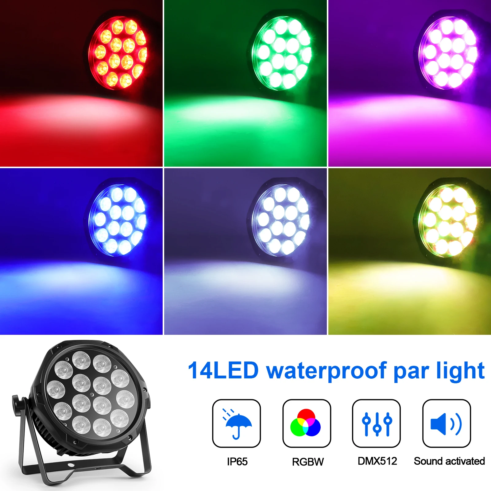 U'King 4PCS Waterproof LED Par Light 14x10W LED RGBW DJ Party Light IP65 DMX512 Effect Stage Lighting for Disco Bar Nightclub