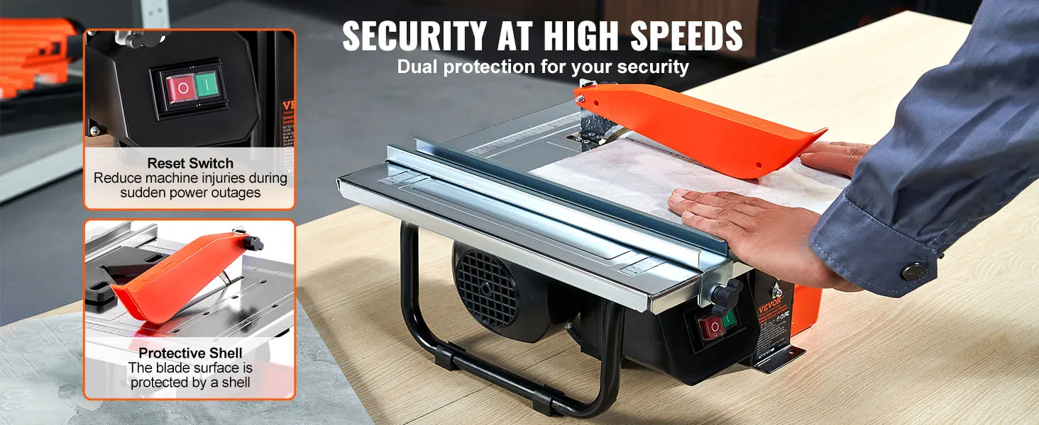 SucceBuy Wet Tile Saw 7-inch 65Mn Steel Blade 3500 RPM Induction Motor Tile Cutter Wet Saw Water Reservoir 0-45 Degrees Angle