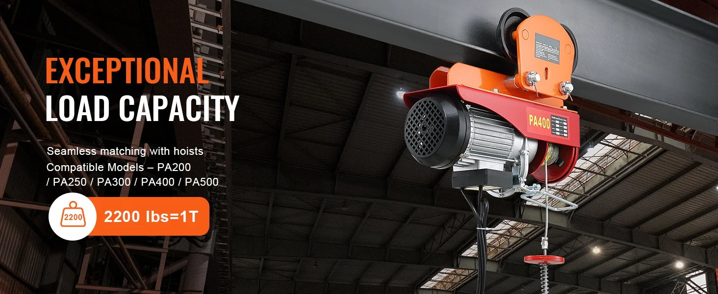 SucceBuy Electric Hoist Manual Trolley 2200 lbs/1T Capacity for PA200 PA250 PA300 PA400 PA500 Push Beam Trolley with Dual Wheels
