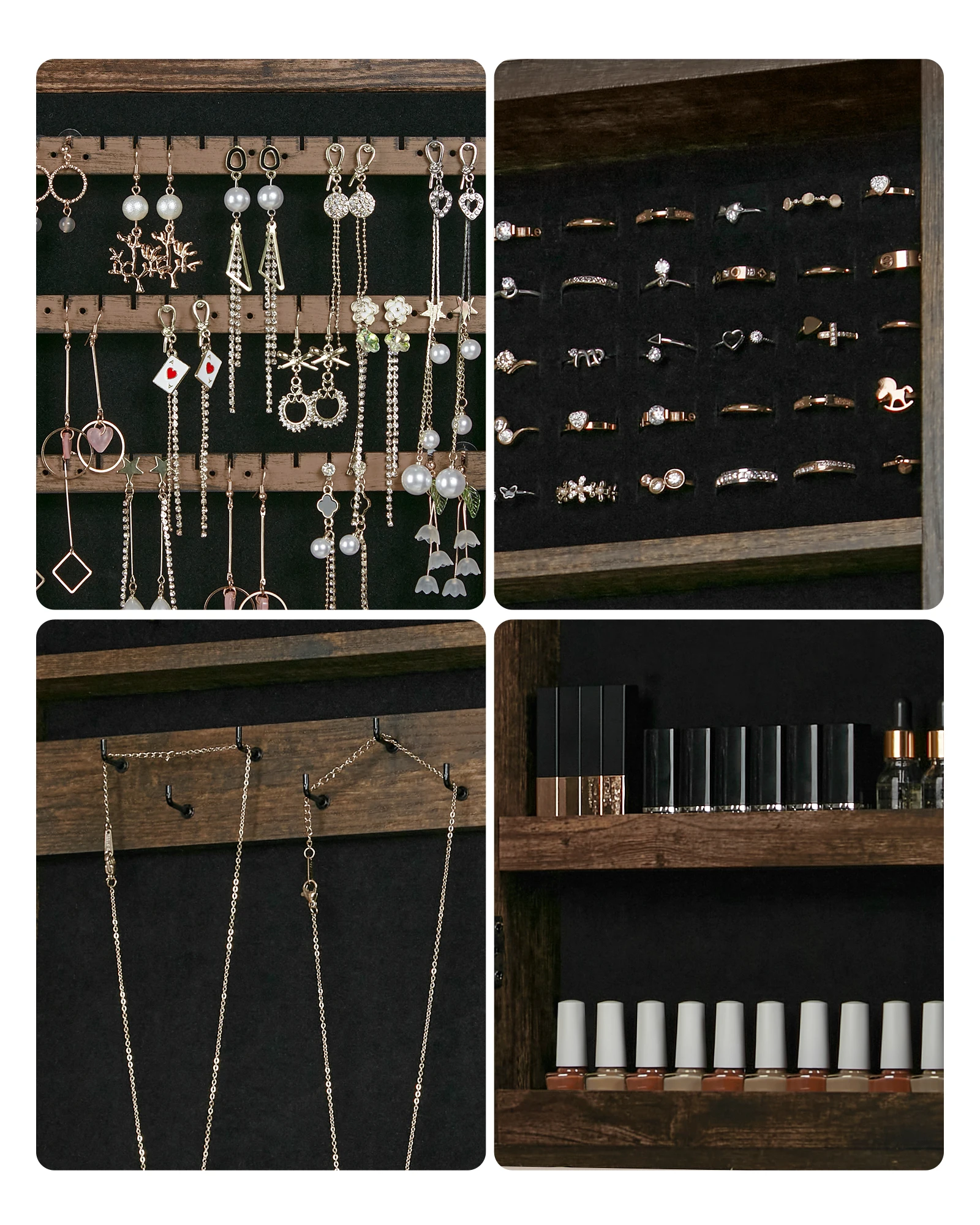 SONGMICS Lockable Jewelry Cabinet Armoire with Mirror, Wall-Mounted Space Saving Jewelry Storage Organizer