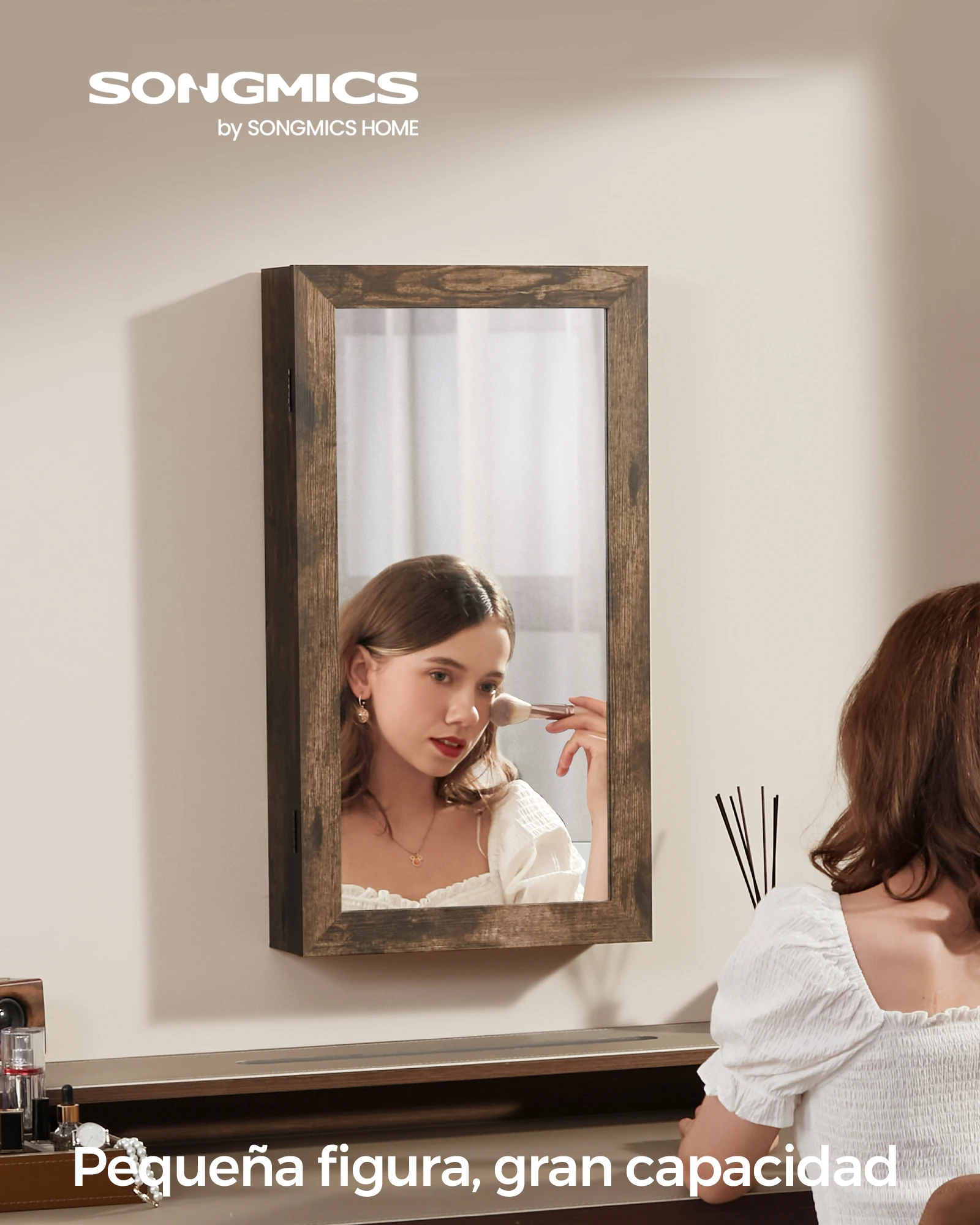 SONGMICS Lockable Jewelry Cabinet Armoire with Mirror, Wall-Mounted Space Saving Jewelry Storage Organizer
