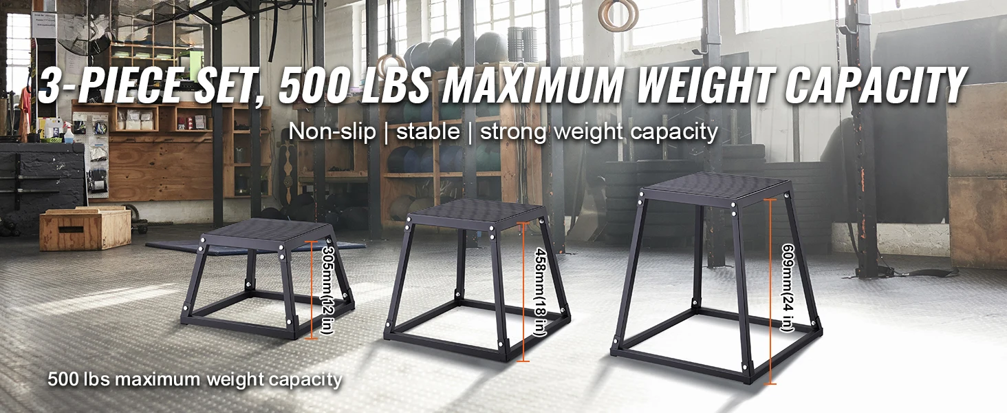 SucceBuy 12/18/24Inch Plyometric Jump Boxes Plyo Box Platform and Jumping Agility Box Anti-Slip Fitness Exercise Step Up Box Set