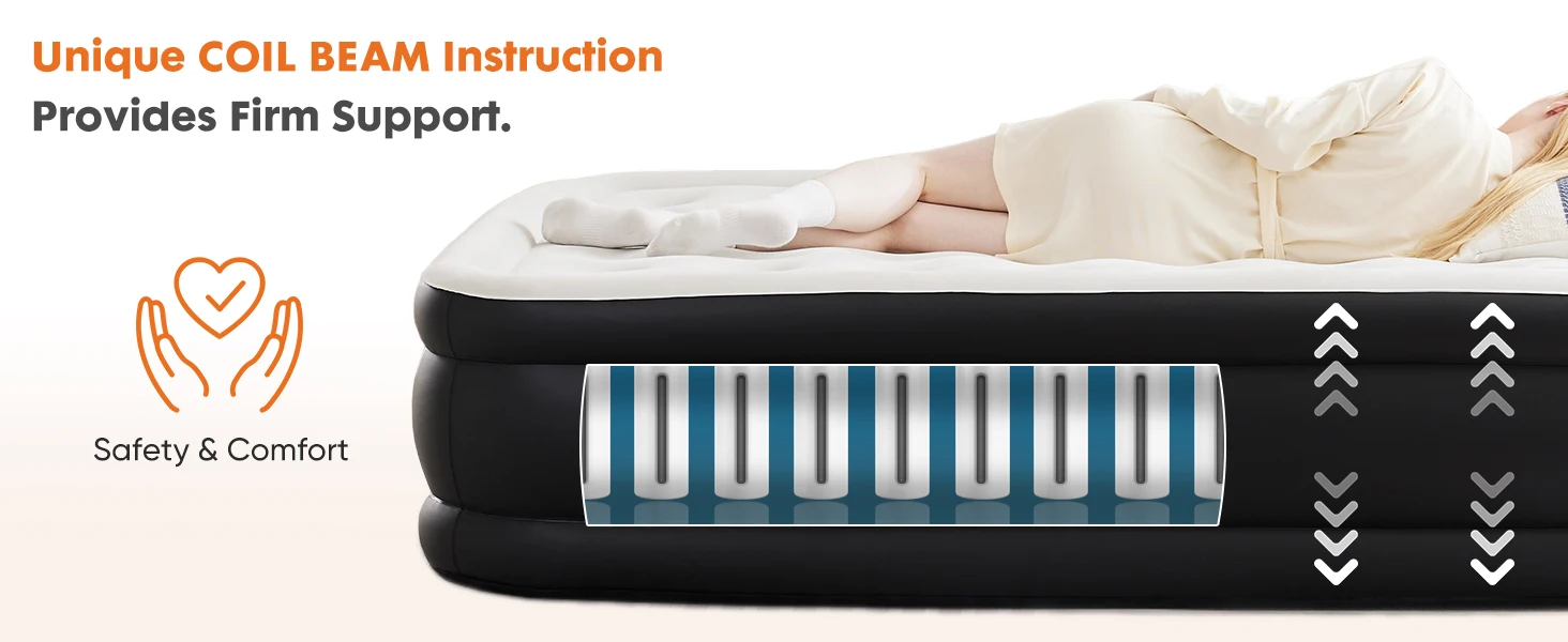 JHK Queen Twin Size Air Mattress Blow Up Double Height Non-Slip Bottom Weight Capacity 660 lbs Air Bed for Bed Home or Camping