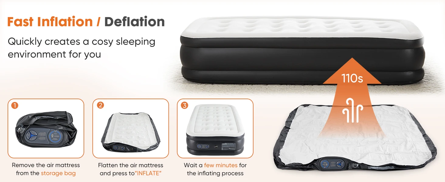JHK Queen Twin Size Air Mattress Blow Up Double Height Non-Slip Bottom Weight Capacity 660 lbs Air Bed for Bed Home or Camping