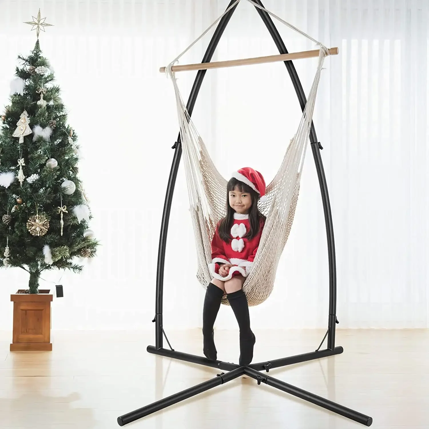Homfa C-Type/ X-Type Hammock Chair Stand Solid Steel Frame With Hook for Porch Swing Hammock Chair Adjustable High 210cm