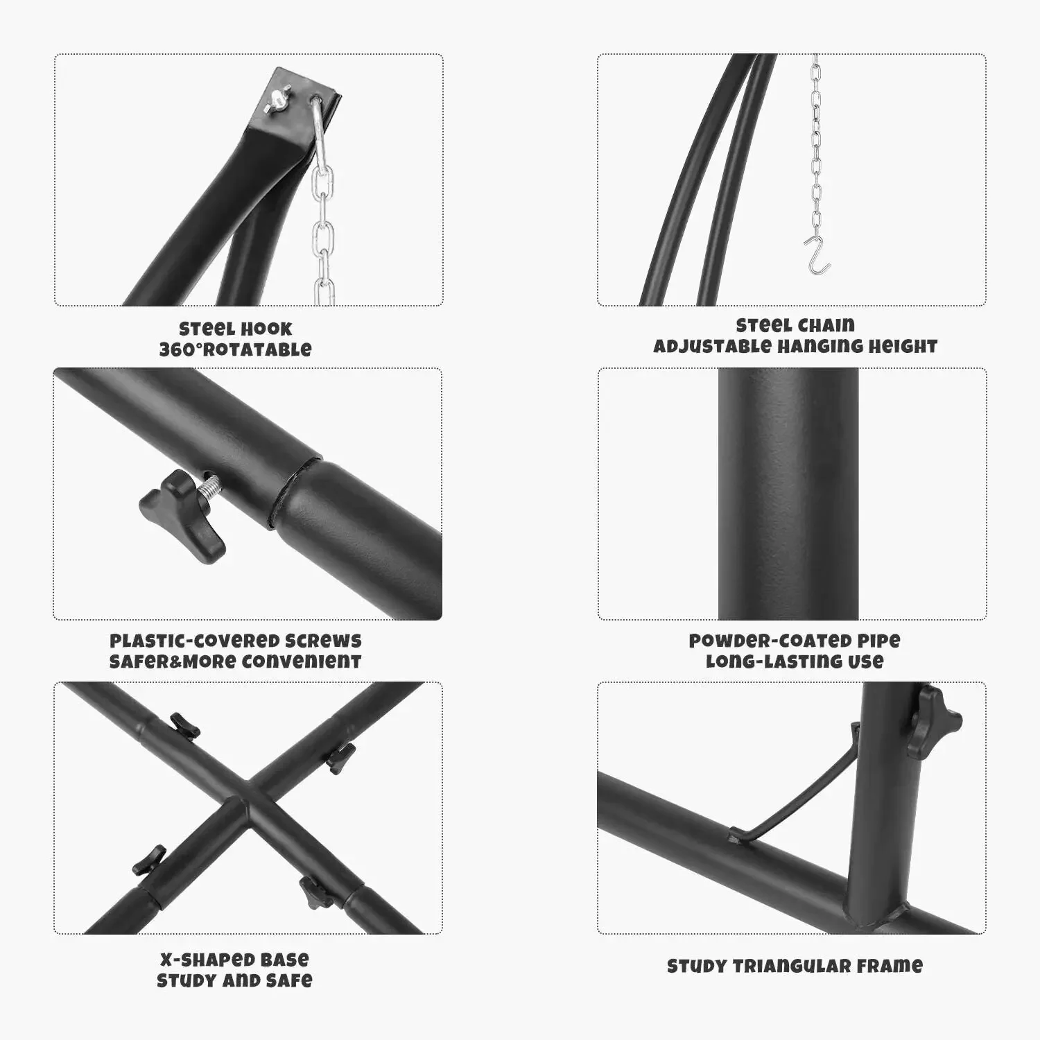 Homfa C-Type/ X-Type Hammock Chair Stand Solid Steel Frame With Hook for Porch Swing Hammock Chair Adjustable High 210cm