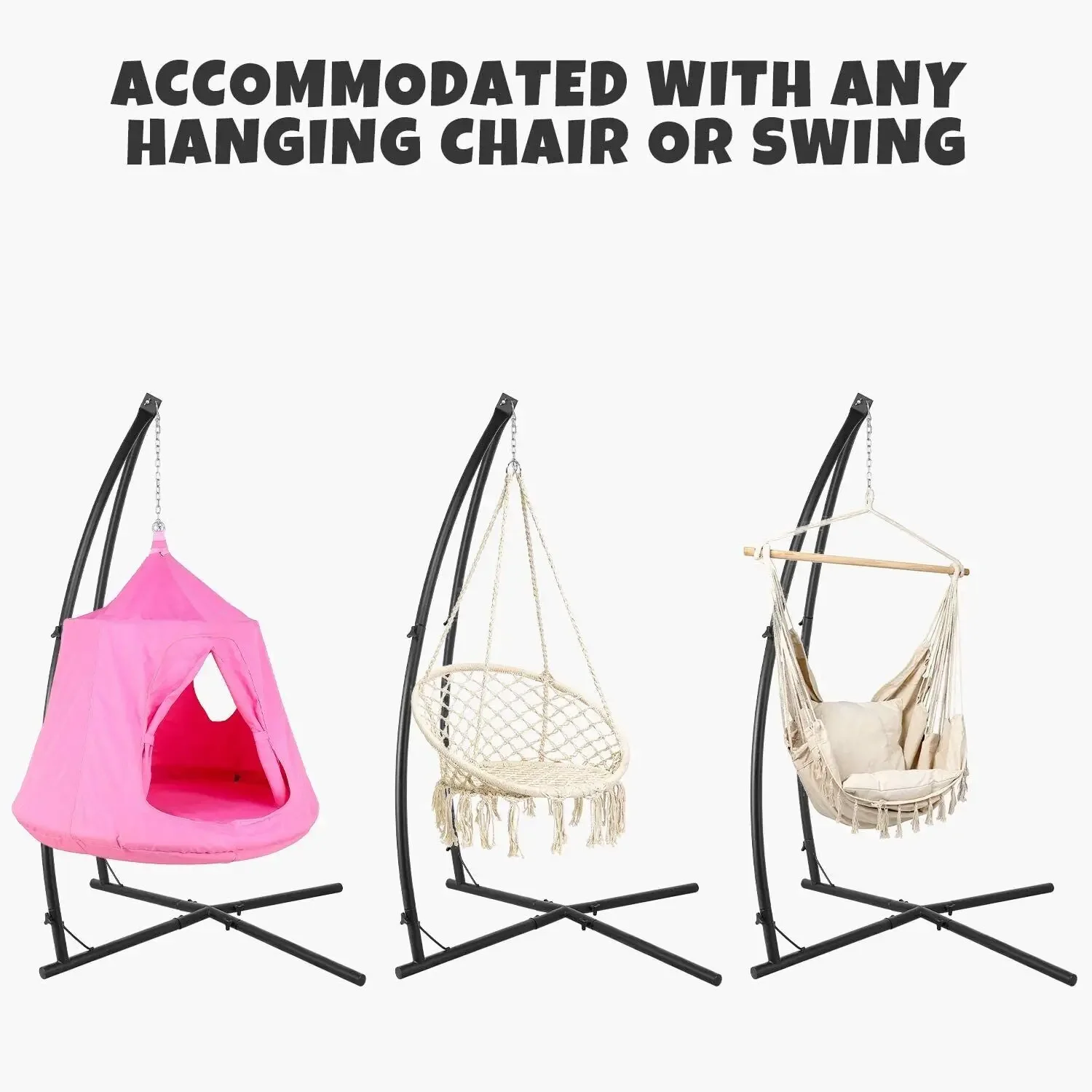 Homfa C-Type/ X-Type Hammock Chair Stand Solid Steel Frame With Hook for Porch Swing Hammock Chair Adjustable High 210cm
