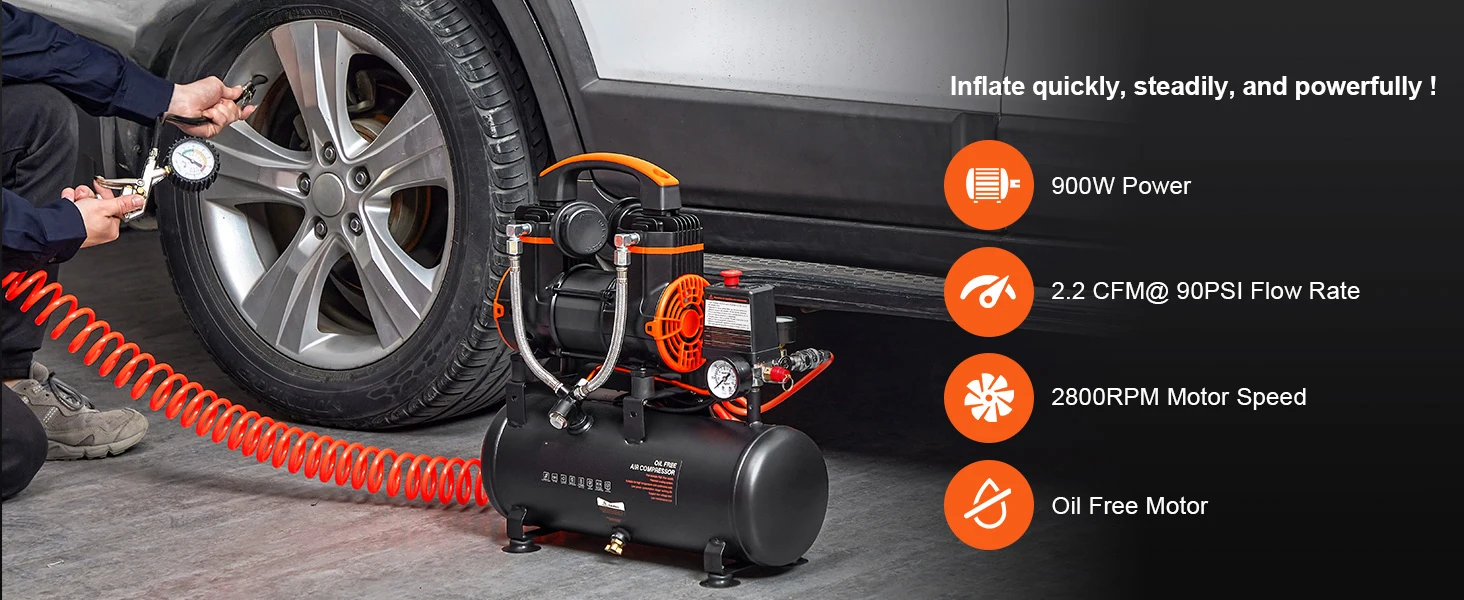 SucceBuy Air Compressor 900W 1450W 1800W Oil-free Portable Air Pump for Repair Tire Inflation Woodwork Nailing Compressor
