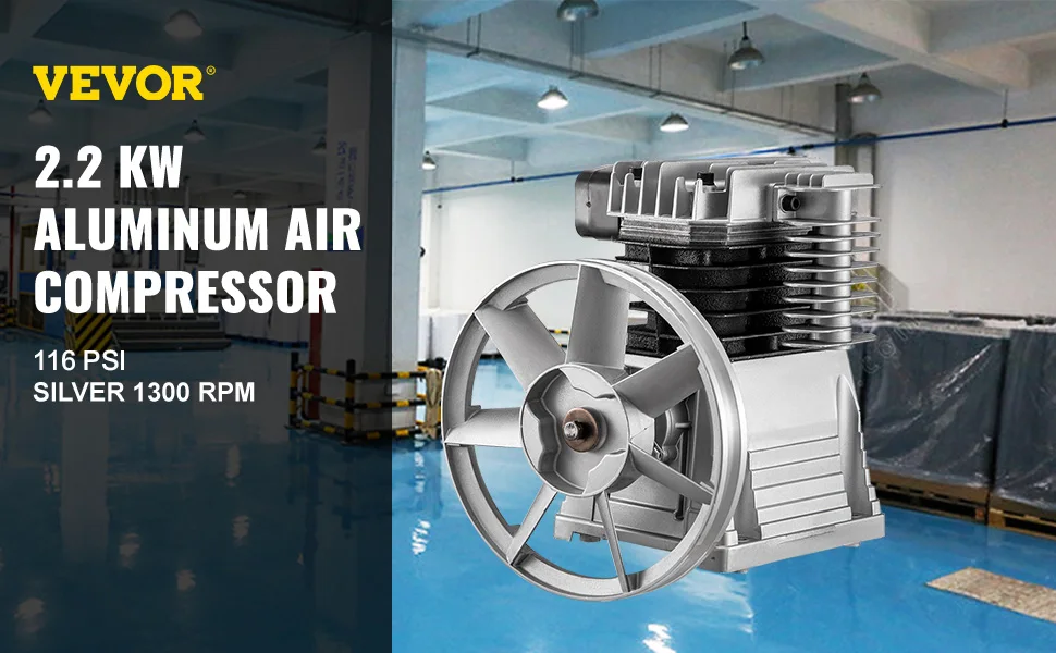 SucceBuy Air Compressor Heads Piston Twin Cylinder Single Stage 2.2KW 375L/MIN 12CFM 11Bar 159.5PSI 1300RPM for Chemical Textile