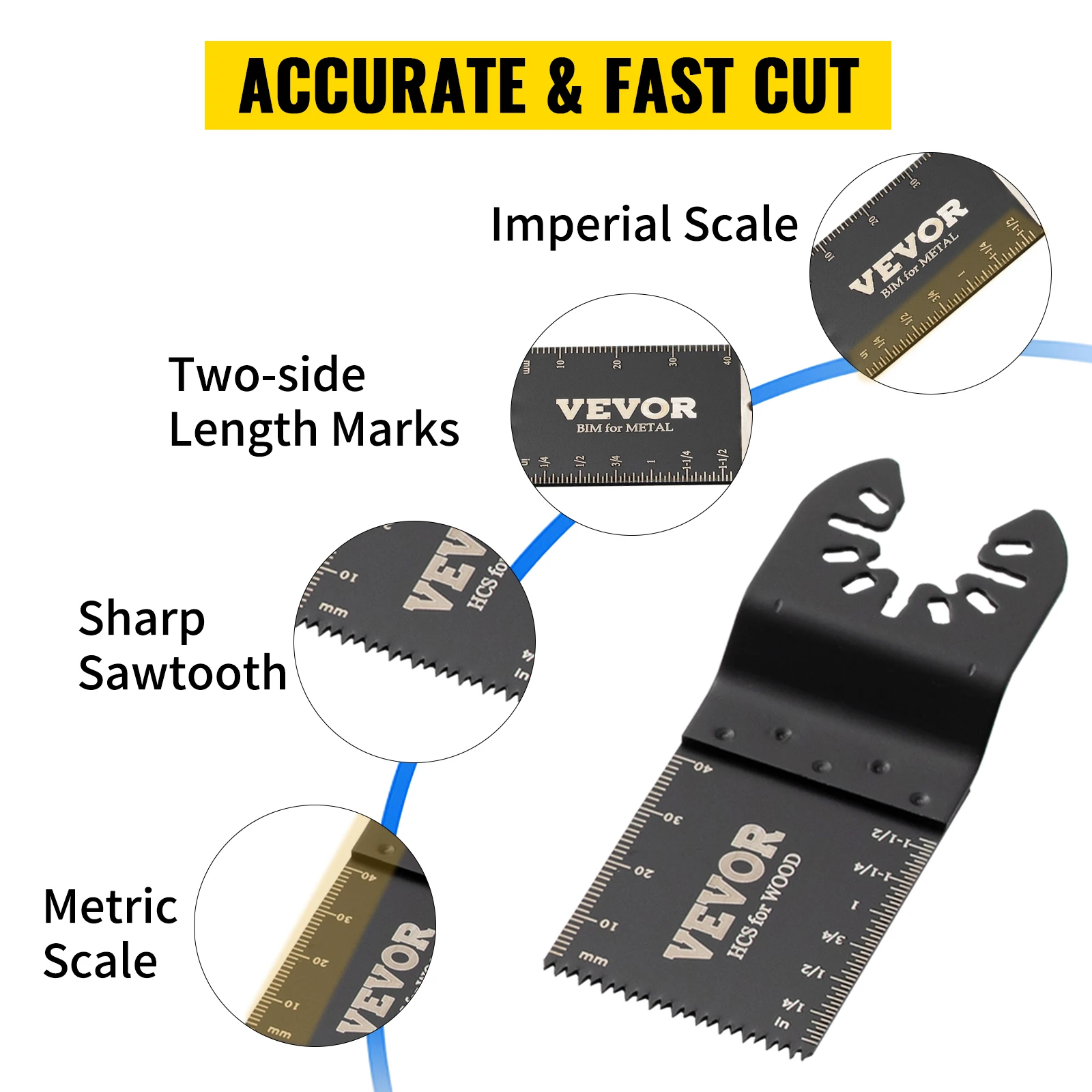 SucceBuy 100PCS Oscillating Saw Blades Quick Release Multitool Blades Kit HCS Tool Blades Cut Cutter for Wood Plastic Metal Nail