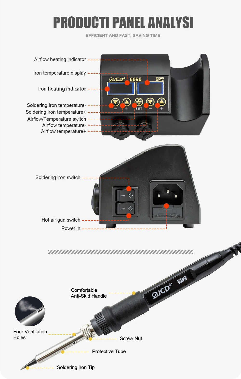 JCD 8898 750W Soldering Station 2 in 1 LCD Digital display Rework Welding Station Kit Soldering Iron Hot Air Repair Solder tools
