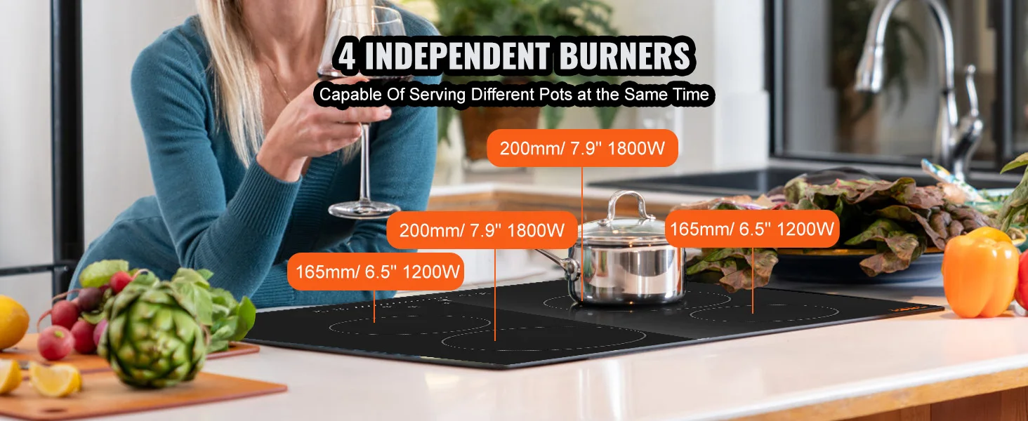 SucceBuy 2/4/5 Burners Built-in Induction Stove Top 12/24/30in Ceramic Glass Electric Cooktop For Household Commercial Cooking