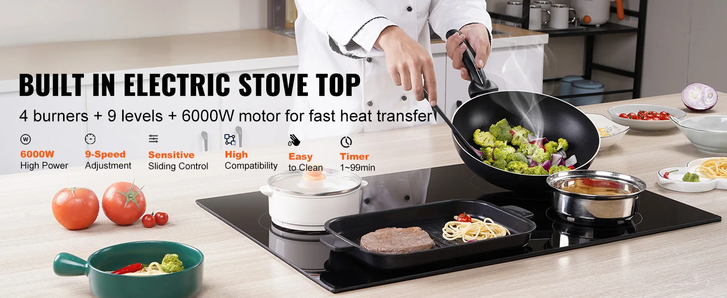 SucceBuy 2/4/5 Burners Built-in Induction Stove Top 12/24/30in Ceramic Glass Electric Cooktop For Household Commercial Cooking