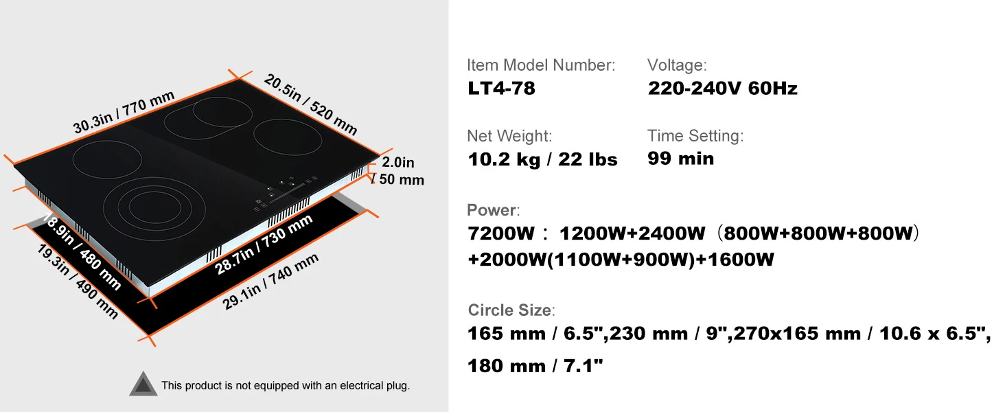 SucceBuy 2/4/5 Burners Built-in Induction Stove Top 12/24/30in Ceramic Glass Electric Cooktop For Household Commercial Cooking
