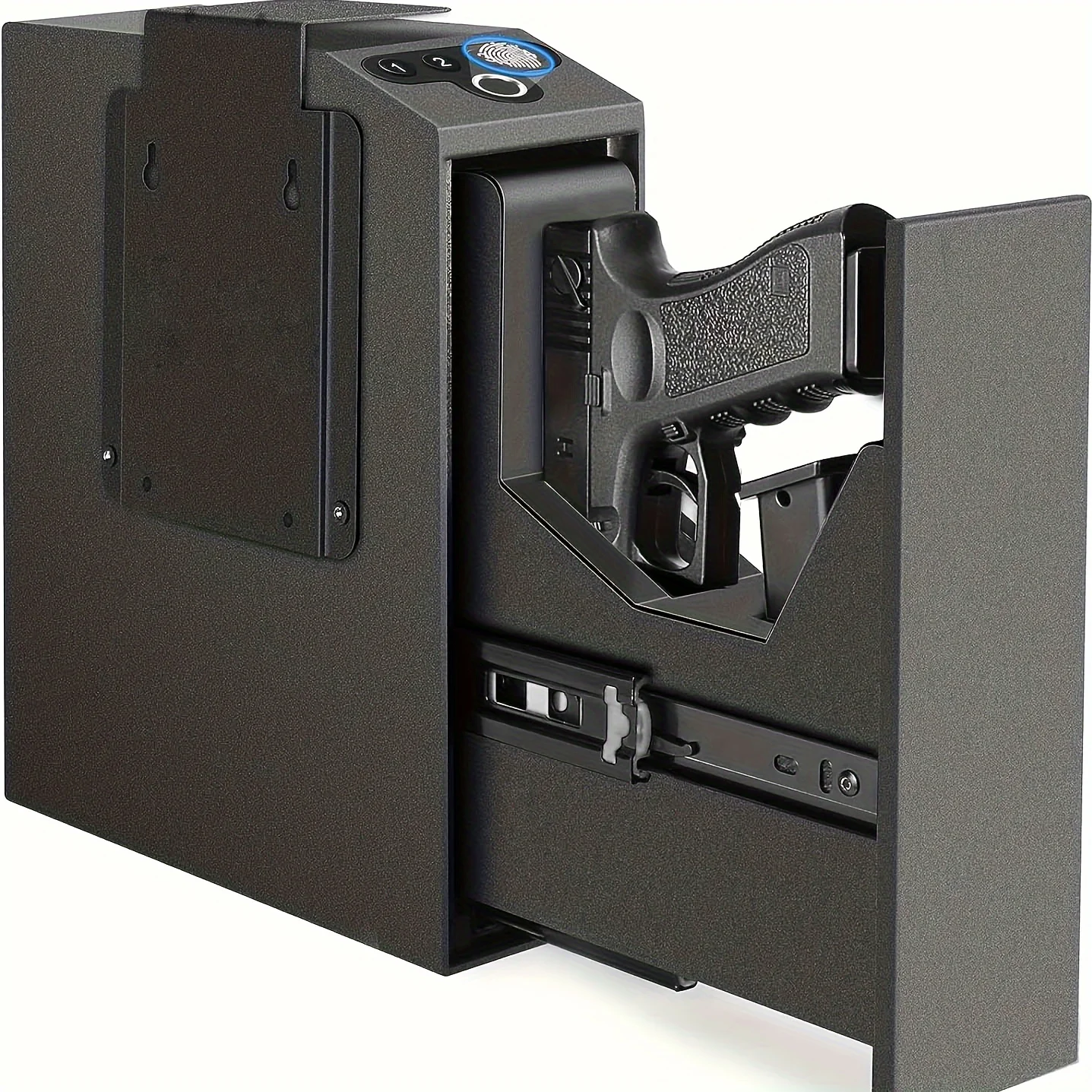 Biometric Slider Handgun Gun Safe for Nightstand, Desk, Bed Side,Truck - Auto Sliding Door Fingerprint Hand Gun Safe for Pistol