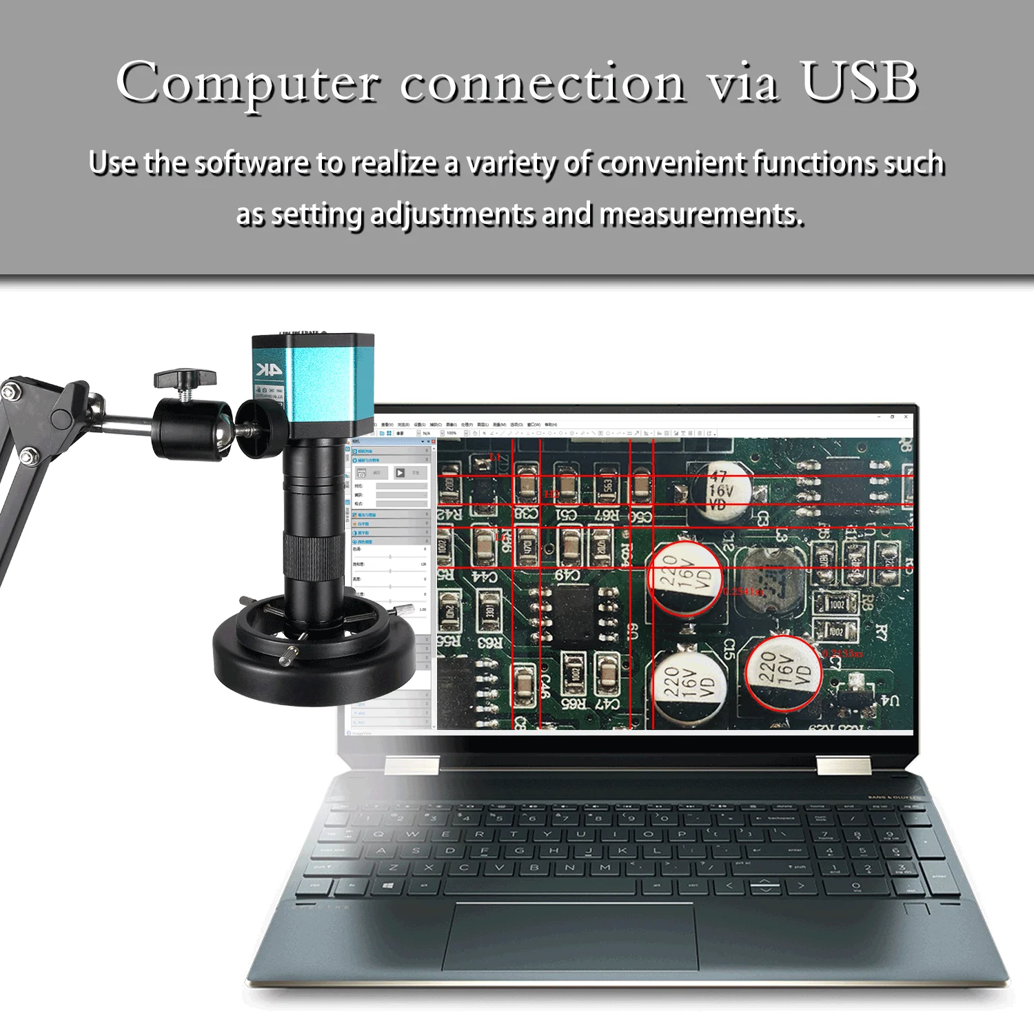 YIZHAN Digital Microscope 4K FULL HD HDMI VGA 1080P Industrial Camera C-Mount Via Type Measurement 150x Lens For Soldering Phone