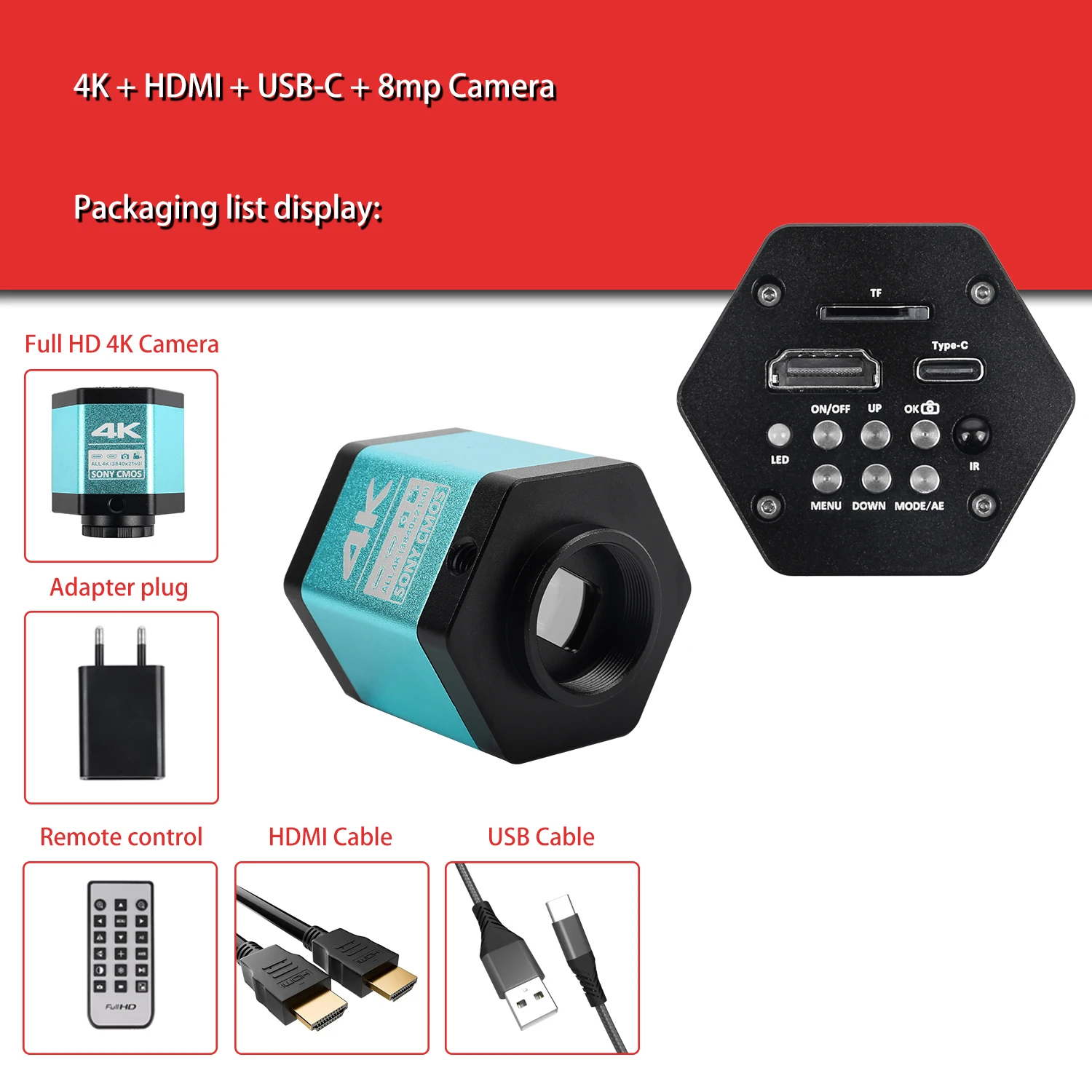 YIZHAN Digital Microscope 4K FULL HD HDMI VGA 1080P Industrial Camera C-Mount Via Type Measurement 150x Lens For Soldering Phone