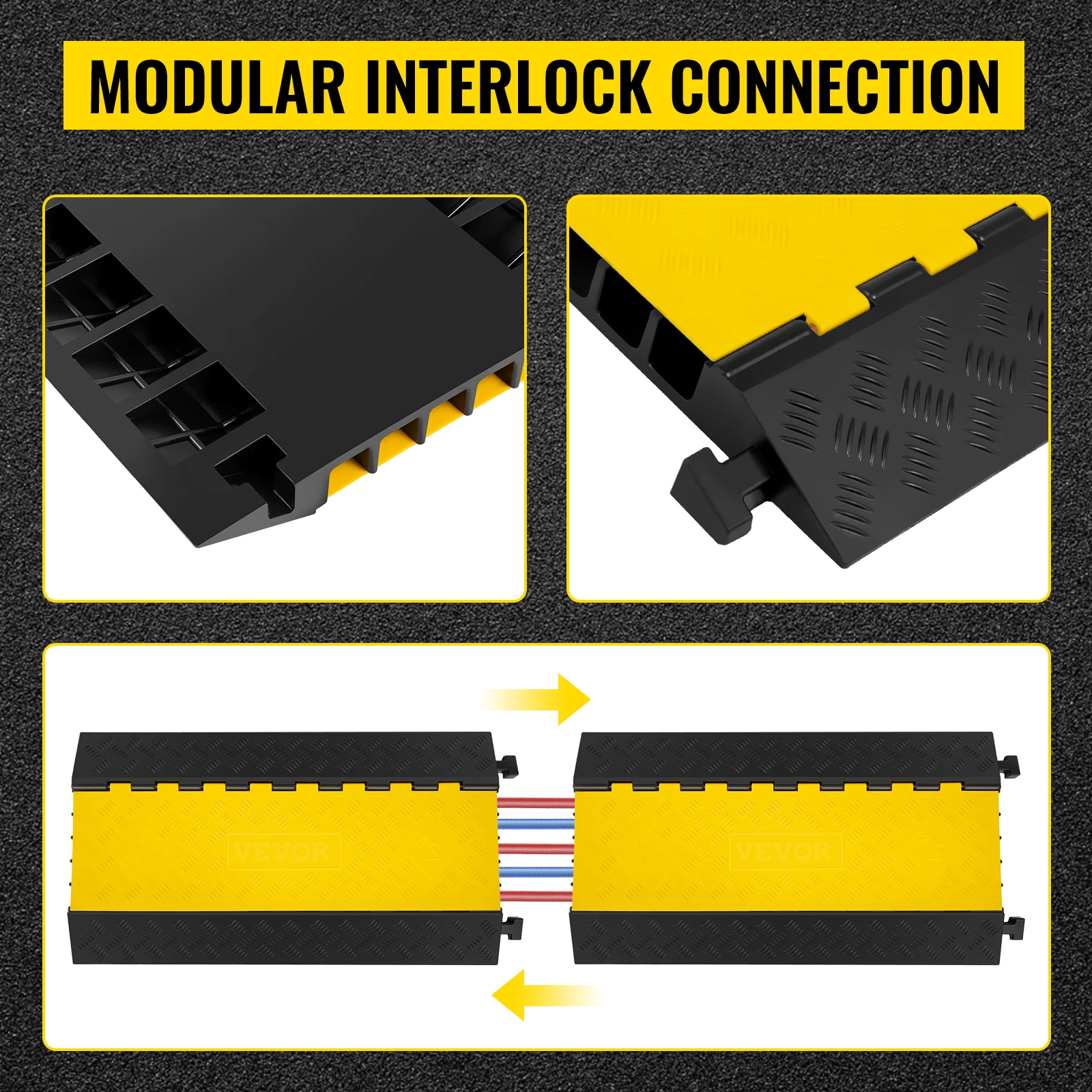 SucceBuy 1 Pack 5 Channels Cable Protectors Ramp Heavy Duty Cable Cover Guard Wire Cord Ramp Driveway Rubber Traffic Speed Bumps