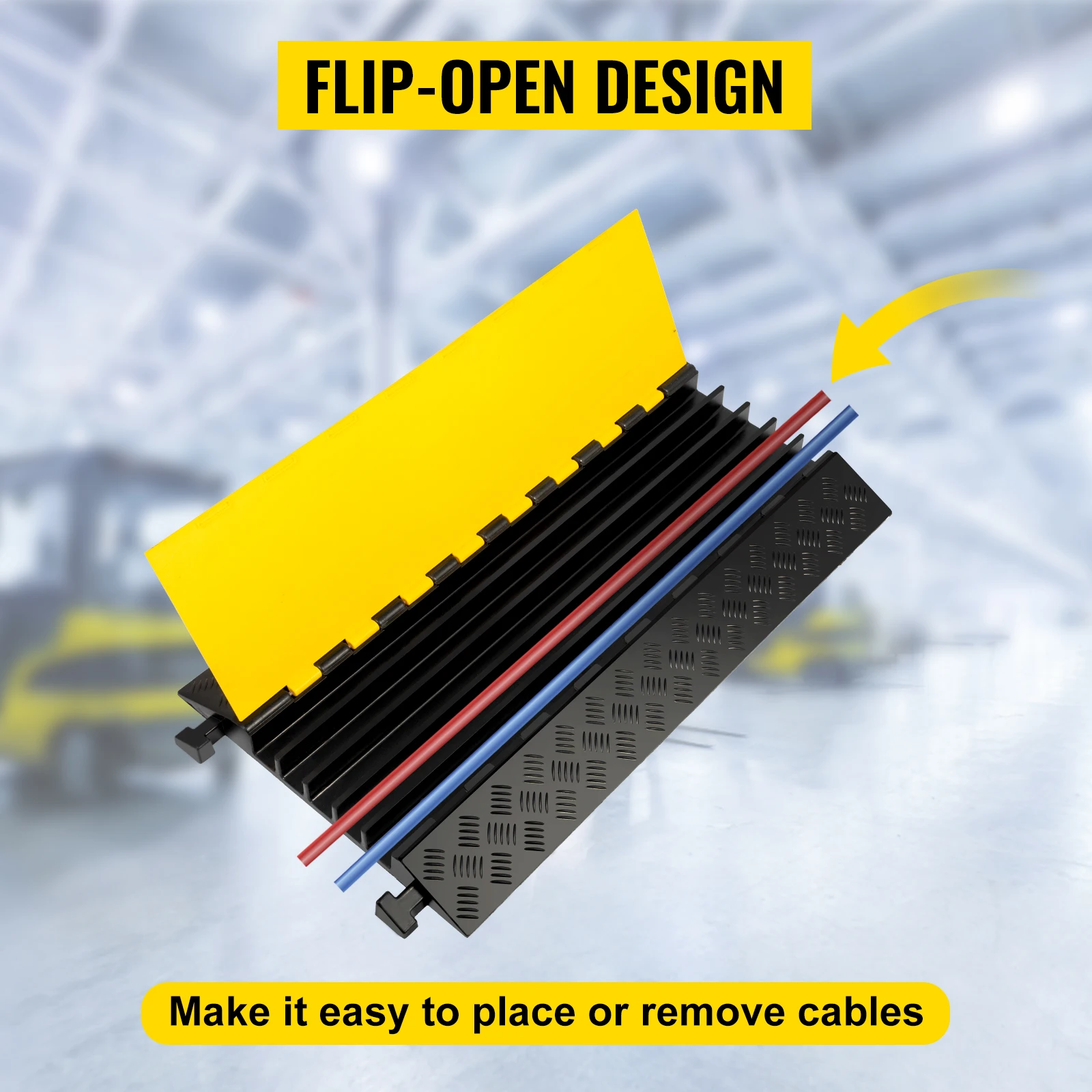 SucceBuy 1 Pack 5 Channels Cable Protectors Ramp Heavy Duty Cable Cover Guard Wire Cord Ramp Driveway Rubber Traffic Speed Bumps