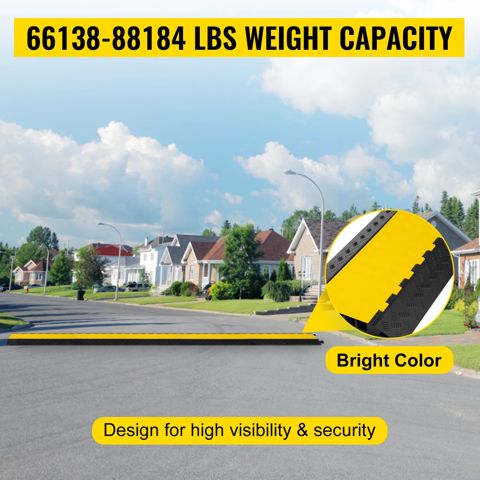 SucceBuy 1 Pack 5 Channels Cable Protectors Ramp Heavy Duty Cable Cover Guard Wire Cord Ramp Driveway Rubber Traffic Speed Bumps